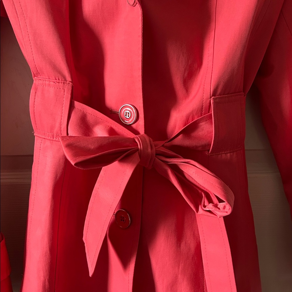 Via Spiga‎ Womens Spring Midi Length Belted Hooded Trench Coat in Coral Size XL - Picture 4 of 14